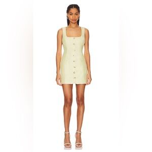 Line & Dot Pale Yellow Button-Front Mini Dress